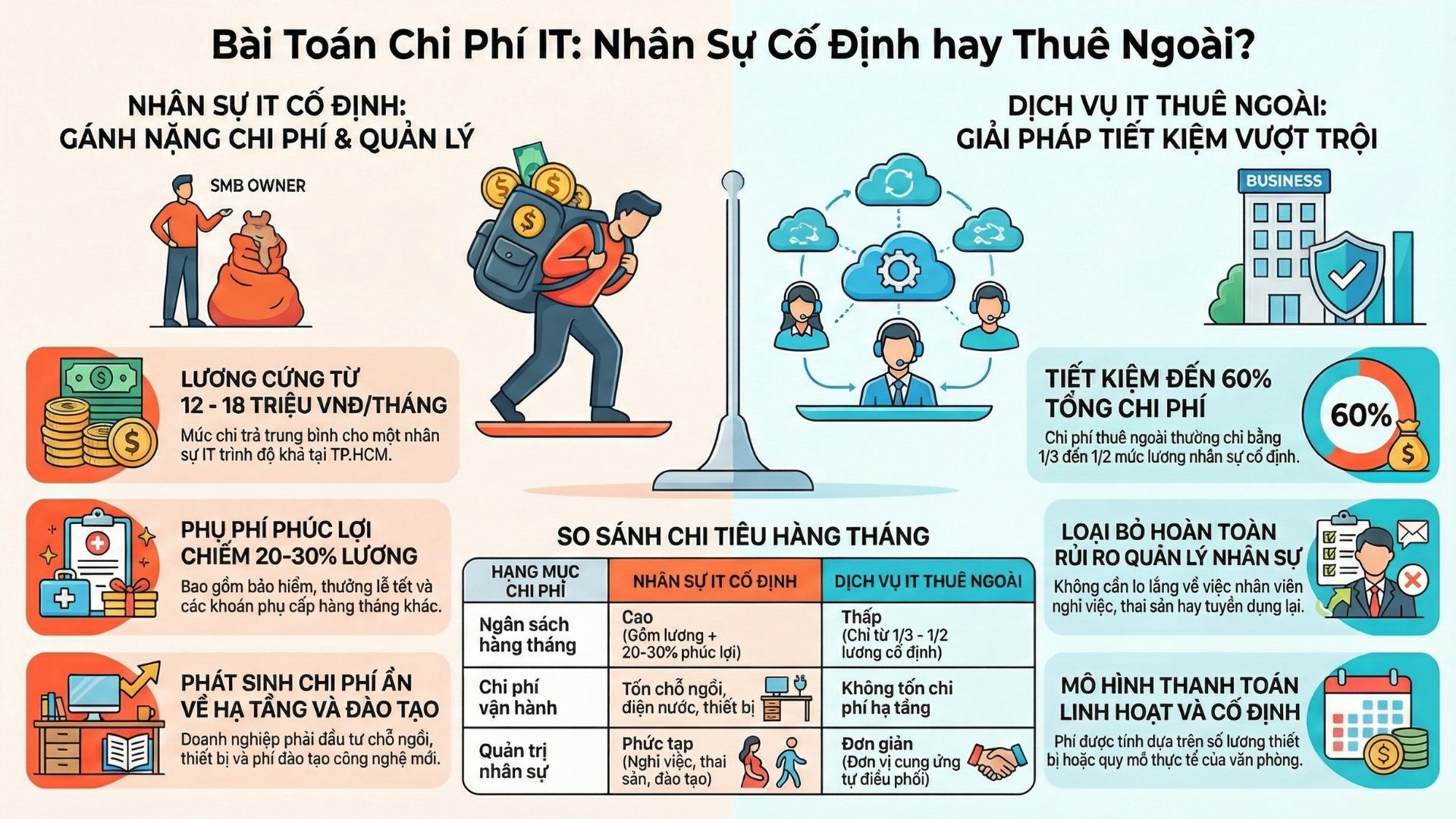 So sánh IT nội bộ (Inhouse) với IT Helpdesk thuê ngoài (outsource)