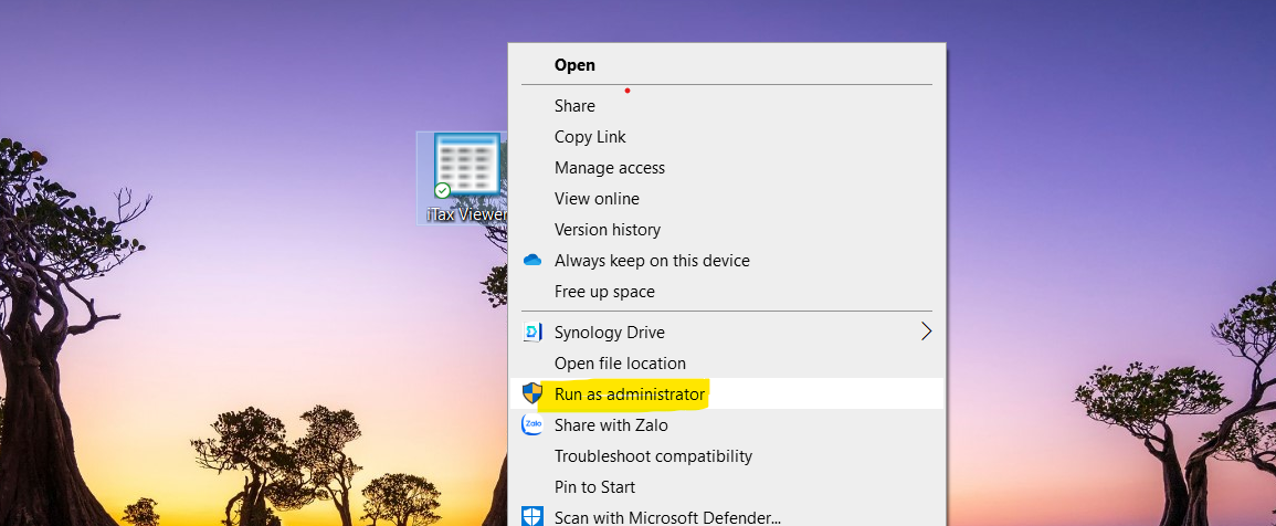 Sử dụng quyền Administrator để mở phần mềm iTaxviewer