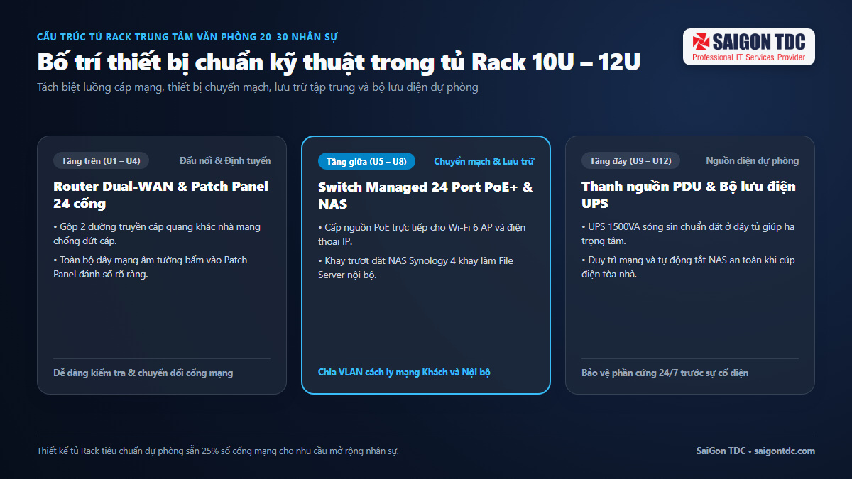 Thiết kế tủ Rack, Switch PoE và hệ thống lưu trữ cho văn phòng 20-30 người