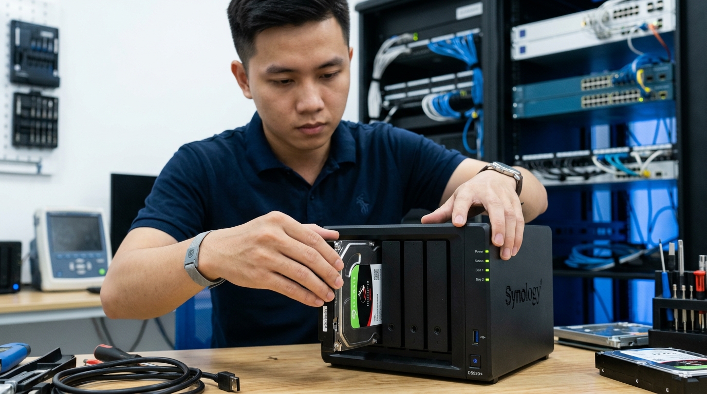 Lắp đặt ổ cứng Seagate IronWolf vào NAS Synology DS925+ - hướng dẫn thực tế