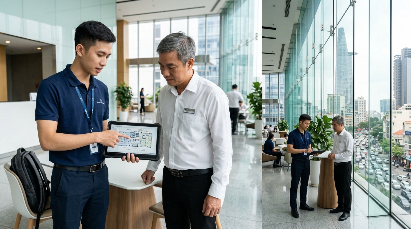 Chuyên gia IT SaiGon TDC tư vấn hạ tầng mạng cùng Ban Quản Lý tòa nhà cao tầng Quận 1 TP.HCM