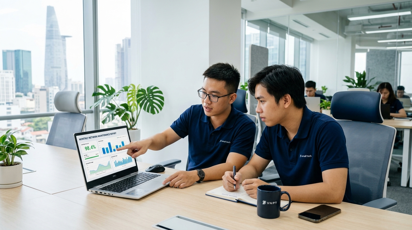 Đội kỹ thuật SaiGon TDC báo cáo kết quả bảo trì hệ thống mạng hàng tháng cho doanh nghiệp