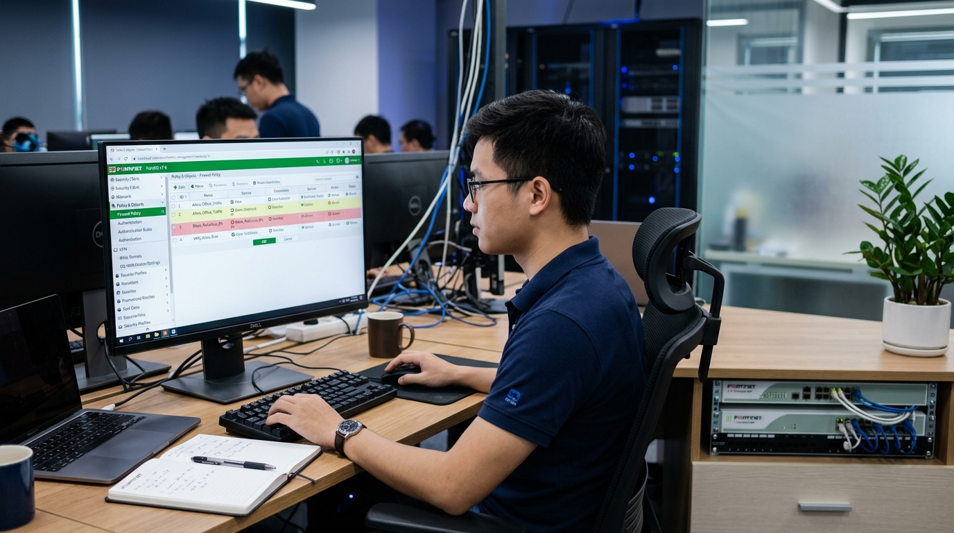 Kỹ thuật viên SaiGon TDC cấu hình FortiOS security policy và firewall rules cho doanh nghiệp SMB