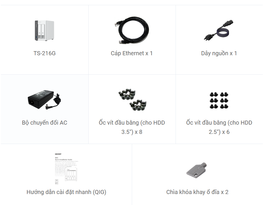 Phụ kiện đi kèm nas qnap ts-216G