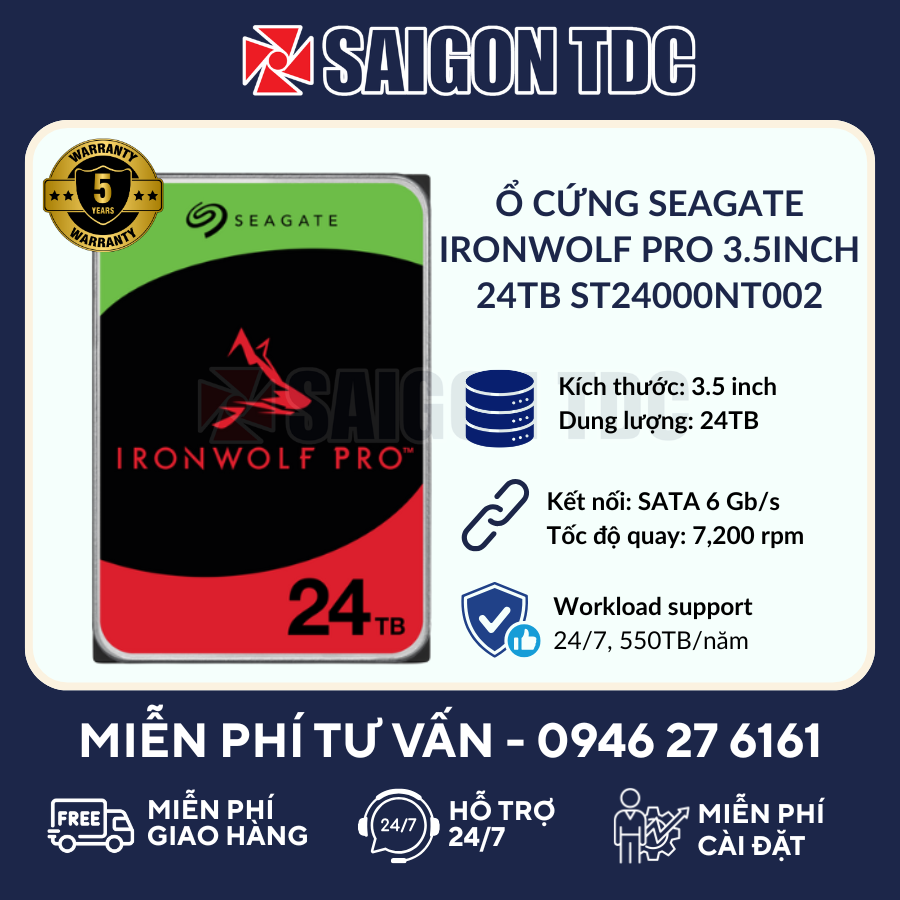Ổ cứng HDD SEAGATE IRONWOLF PRO 3.5inch 24TB ST24000NT002